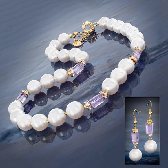 stauer Jewelry - mother of pearl, amethyst necklace and earrings